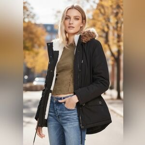 CoffeeShop Faux Fur Trim Hooded Anorak Coat